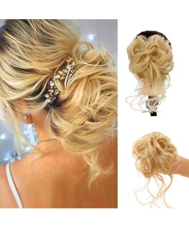Long beard ball head wig bun grab clip Fluffy natural scrunchie bridal cocktail hairpin Messy Hair Bun Extensions Curly Wavy Hair Scrunchies claw Clip Messy Bun Hairpiece (Golden yellow)