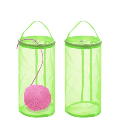 2 Pieces Empty Yarn Storage Bags, Mesh Holder Yarn Storage Organizer, Mini Yarns Drum Knitting Bag for Carry Crochet Hooks Sewing Accessories Storage Tote Bag (Light Green)