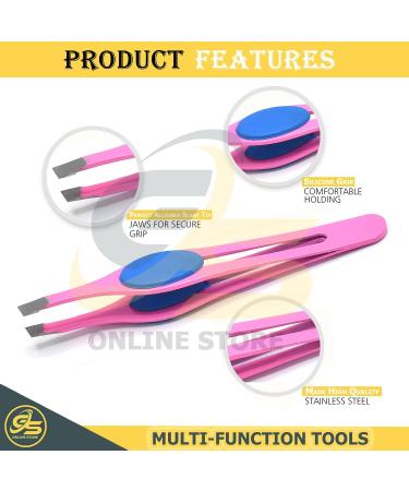 Surgi-Grade Stainless Steel Slant Pink Tweezers for Eyebrows - Precision Tool for Ingrown Hair Removal | G.S Online Store - Buy Online on SooperMarket.com