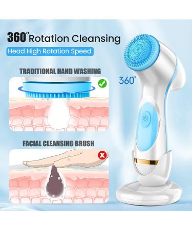 Facial Cleansing Brush Waterproof Deep Cleaning Exfoliation Rotating Spa Machine with 2 Speed Modes Electric Face Brush with 3 Replacement Brush Heads for Women (Blue) - Buy Online on SooperMarket.com