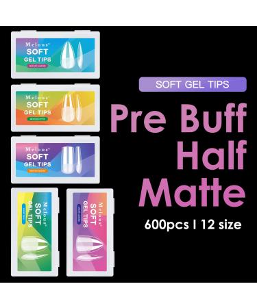 Short Almond Soft Gel Nail Tips - 600PCS Pre Buff Full Cover Half Matte Clear Fake Nails | Melous - Buy Online on SooperMarket.com