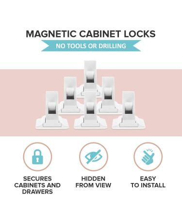 12 Magnetic Child Safety Cabinet Locks + 3 Keys - Baby Proof Cabinets & Drawers, Easy Install, No Tools Needed - Buy Online on SooperMarket.com