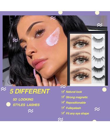 Ailun Magnetic Eyeliner and Eyelashes Kit - Volume Fluffy Natural Look - 5 Pairs Wispies Long Extension Lashes with Tweezers - Easy to Wear & Reusable - Buy Online on SooperMarket.com