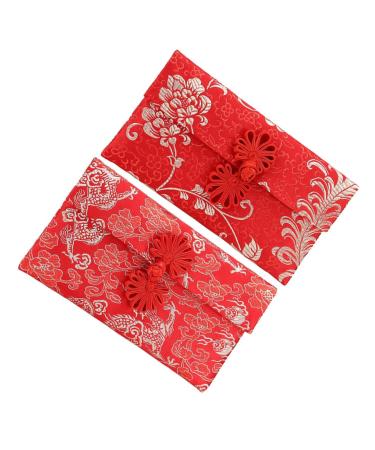 DIKACA 2pcs Fabric Red Envelope Bag Chinese Jewelry Pouch Festive Red Envelopes Zodiac Hong Bao Zodiac Red Chinese Red Pocket Money Chinese Money Envelope Red Gifts China New Year Brocade