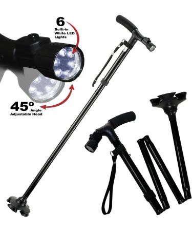 Led Light +Foldable Safety Walking Stick Folding Adjustable Aluminium Pole Cane Black - Buy Online on SooperMarket.com