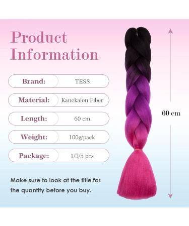 Buy Tess Braids Extensions 60cm - 5 Pack Jumbo Kanekalon Ombre Hair Braids (Black/Purple/Pink) | High-Quality 100g Box Braids for Stunning Styles - Buy Online on SooperMarket.com