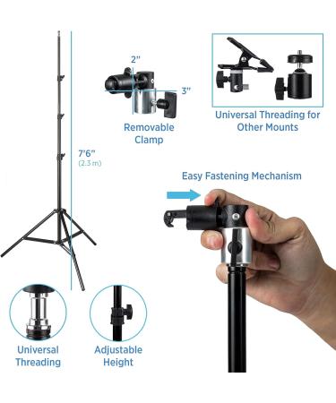 Fovitec 7'6 Spring Cushioned Background Stand Kit with Clip - Ideal for Pop Up Backdrops, Chroma Key Green Screens & Reflectors - Buy Online on SooperMarket.com
