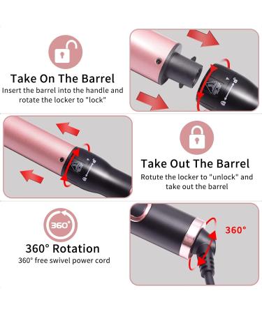 5-in-1 Ceramic Curling Wand Set with LCD Display - Interchangeable Waver Curling Iron for Long/Short Hair - Pink - Buy Online on SooperMarket.com