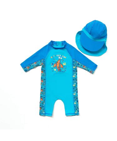 BONVERANO Baby Boys Swimsuit Toddler Bathing Suit Short-Sleeve Zipper One Piece Swimwear with UPF 50+ Sun Protection 2-3 Years Lobster