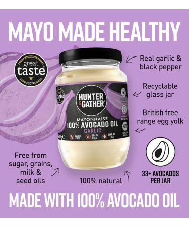 Hunter & Gather Garlic Avocado Oil Mayonnaise 630g | Paleo Keto Avocado Mayo with British Free Range Egg Yolk | Gluten & Sugar Free Avocado Mayo | Lemon Zest & Black Pepper | 630g - Buy Online on SooperMarket.com