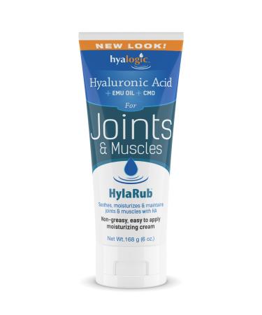 Hyalogic Hyaluronic Acid HylaRub - Non-Greasy Muscle Cream - Ideal for Muscles & Joint Care Contains Hyaluronic Acid CMO & Emu Oil - Paraben Free Skin Care Body Cream (6oz)