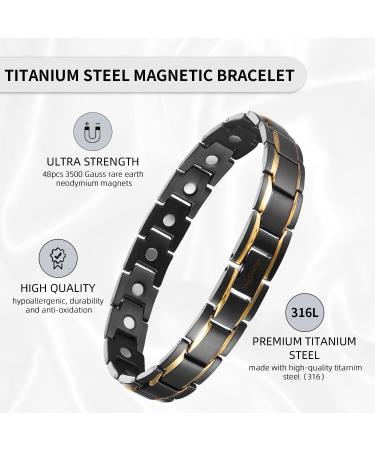MagEnergy Men's Titanium Steel Magnetic Bracelet 8.5 - Adjustable, Gold Black - Buy Online on SooperMarket.com