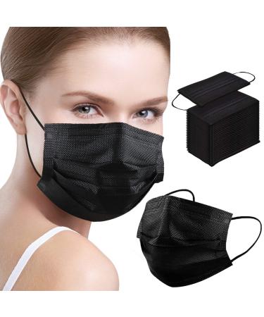 Black Disposable Face Mask 100 Pack 3 Ply Breathable Dust Masks for Adults