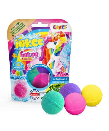 INKEE Galupy Unicorn | 4 bath bombs for children bath balls 4x 50g bubble gum aroma & jojoba oil 4x Galupy Unicorn bath balls