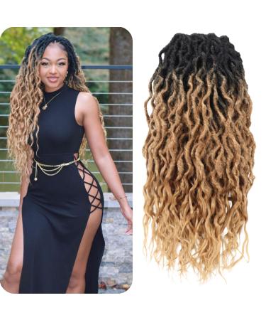 Goddess Faux Locs Crochet Hair for Black Women 24 Inches 6 Packs Ombre Blonde Soft Pre looped Wavy Dreadlocks with Curly Ends Crochet Hair 24 Inch (Pack of 6) OT1B/27