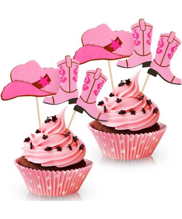 60 Pieces Cowboy or Cowgirl Hat and Boot Cupcake Toppers Western Birthday Cake Decorations Rodeo Cupcake Picks Baby Shower Toothpicks for Western Theme Party Favors Supplies(Cowgirl)