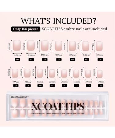 btartboxnails XCOATTIPS Ombre Nails - Extra Short Square Press On Nails (150Pcs 15 Sizes) - Nude Peach Soft Gel False Nails Soak Off Acrylic Extensions - A160-XS - Buy Online on SooperMarket.com