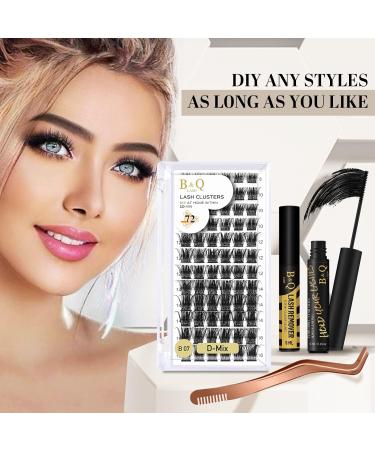 B&Q Eyelash Extension Kit B07 | 72Pcs Individual Lashes | Cluster Lashes DIY Kit with Tweezers and Bond | D-8-16 MIX B 07-Kit - Buy Online on SooperMarket.com