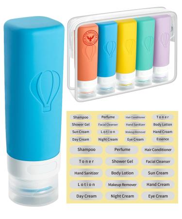 Upgraded Travel Bottles for Toiletries Triple Leak-Proof Thickened Body Travel Essentials Includes 5 x 3oz(90ml) Travel Bottles Waterproof Zipper Tsa Approved Toiletry Bag 2 Sets of Label Colorful Selection