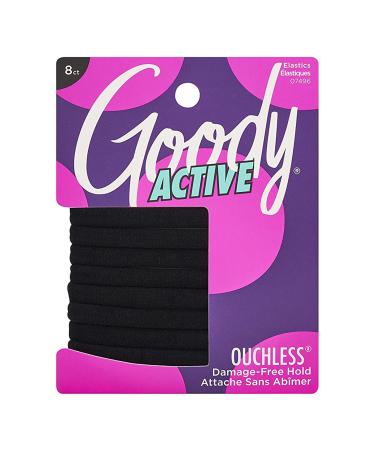 Goody Thick Hair Ties - Athletic Hair Bands 8 Count, Black Hair Ties - Suitable for All Hair Types - Ouchless Hair Accessories Hair Ties for Women and Girls Black Active 8 Ct (Thick Hair)