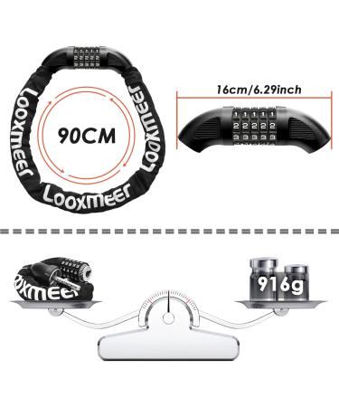 Looxmeer 90cm Bicycle Lock - High Safety Chain Lock with 5-Digit Code Hardened Steel Black - Secure Your Bike Anywhere - Buy Online on SooperMarket.com