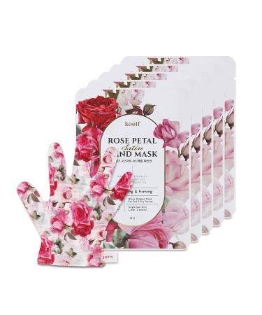 PETITFEE Rose Petal Satin Hand Mask (5pairs) - Intensive Nourishing Moisturizing Gloves Rose Scented Hand Repair Masks with Peptide Collagen Shea Butter for Silky Smooth Hand Hand Treatment
