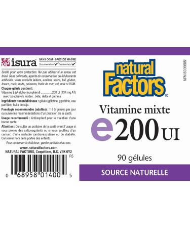 Natural Factors Mixed Vitamin E 200 IU 90 Softgels - Buy Online on SooperMarket.com