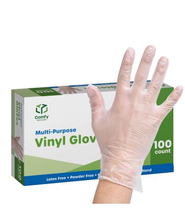 100 Pack Clear Powder Free Vinyl Disposable Plastic Gloves Medium - Clear