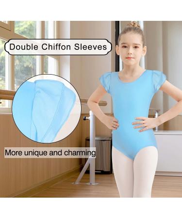 MOLLDAN Girls Dance Ballet Leotard | Short Sleeve | Criss Cross Straps | Ruffle Sleeve | Light Blue | Size 6-8 Years - Buy Online on SooperMarket.com