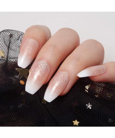 SIUSIO 240 Pcs Ombre French Coffin Nails Full Cover UV Top Coat Covered Acrylic Nails Art Tips Sets Without Glue (Holo Glitter)