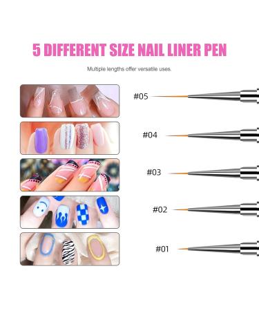 Sularpek 5 Pcs Nail Art Liner Brushes Set for Professional UV Gel Painting - Rhinestone Handle Design Brush Pen for Nail Art - Buy Online on SooperMarket.com