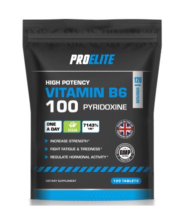 Vitamin B6 100mg - 120 Vegan Tablets 7000% Nrv Dose High Strength B6 Vitamins Contributes to Healthy Metabolism Reduction of Tiredness Normal Immune & Nervous System Function PROELITE