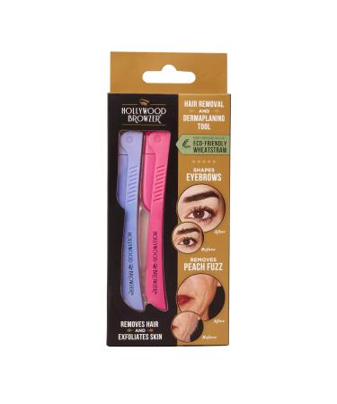 Hollywood Browzer Dermaplaning Tool for Face Eyebrow Shaping Removing Unwanted Hair Exfoliating Tool for Women Duo Pack (Amethyst and Pink Sapphire)