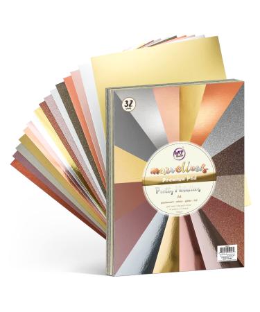 A4 Thick Cardstock  32 Sheets 250gsm Card stock Paper For Card making Scrapbook Holiday Party Decor Education Game  Metallic Colored Card Stock Scrapbooking Paper(Glitter  Mirror  Foil  Pearlescent) Edition-1