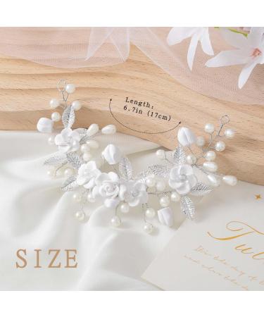IYOU Flower Bridal Hair Vine Silver Pearl Bride Headband Leaf Wedding Headpiece Communion Prom Hair Accessories for Women and Girls - Buy Online on SooperMarket.com