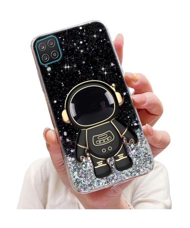 Tivenfezk Nadoli for Samsung Galaxy A22 4G astronaut Hidden Stand Shell caricature glitter stand soft silicone bling transparent protective cover samsung galaxy a22 4g black