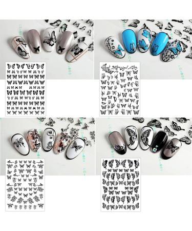 Black Retro Butterfly Nail Art Stickers - 8 Sheets Adhesive Decals for Acrylic Nails Decoration - Buy Online on SooperMarket.com