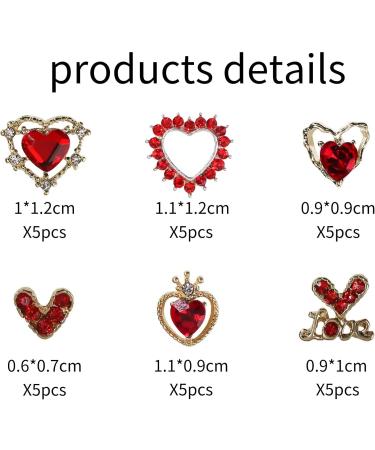 RUNRAYAY 30Pcs Heart Nail Charms Red Nail Gems 3D Metallic Nail Rhinestones for Acrylic Nails Designs Shiny Love Crystal Charms for Women Girls Nail Art Supplies Decoration - Buy Online on SooperMarket.com
