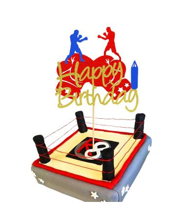 Arthsdite 1Pc Boxing Happy Birthday Cake Topper Boxing Gloves Cake Decorations Sports Birthday Theme Party Cake Decoration Supplies Boxing Cake Topper
