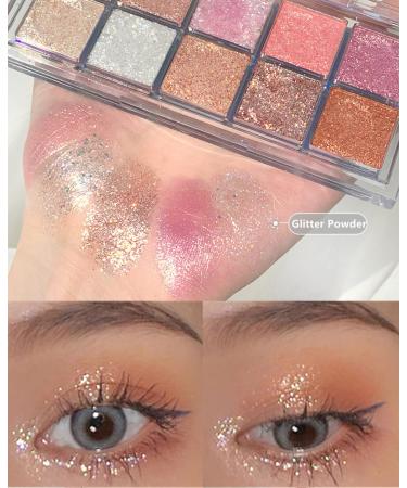 Go Ho 10 Color Glitter Eyeshadow Palette - High Pigmented Korean Makeup for Stunning Diamond Eyes - Waterproof Galaxy Sky Sparkle Shades - Buy Online on SooperMarket.com