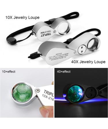 Wanapure Metal Jewelry Loop Magnifier with LED Light - 10x & 40x Pocket Illuminated Magnifying Glass for Gems, Rocks - Includes Drawstring Bag and Adjustable Lanyard - Buy Online on SooperMarket.com