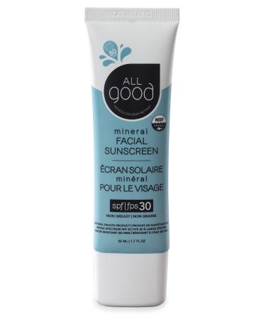 All Good Facial Mineral Sunscreen Lotion SPF 30 | Daily Moisturizer  Nourishing Botanicals  Hyaluronic Acid  Green Tea  Aloe  Calendula  Raspberry Seed Oil | Free From Nasty Chemicals (1.7oz) 50 ML