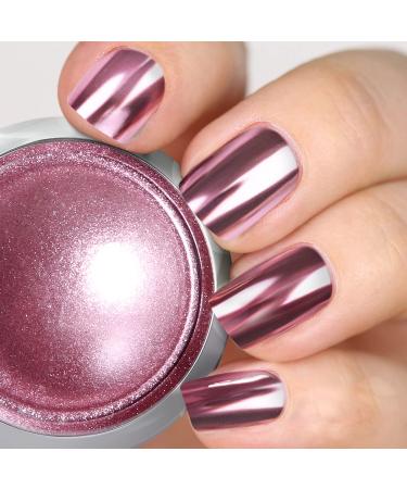 PrettyDiva Rose Gold Chrome Nail Powder - Rose Pink Chrome Nail Powder Mirror Effect Glitter Nail Powder Manicure Pigments (Rose Gold)
