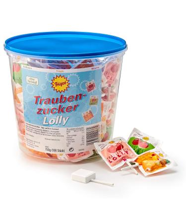 Frigeo glucose lolly in three flavors: strawberry tropic and cherry 100 pieces in the bucket (750 g) |100 pieces (1 pack)