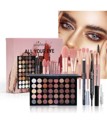 Joyeee 40 Colours Eyeshadow Palette Makeup Gift Set Combination with Mascara Eyebrow Pencil Eyeliner Cosmetic Brushes Essential Starter Bundle for Women Girls Portable Eye Makeup Beauty Travel Set Type-D
