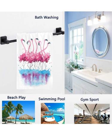 Naanle Flamingo Print Guest Hand Towel - Soft & Stylish 16x30 White Towel for Bathroom, Hotel, Gym & Spa - Buy Online on SooperMarket.com