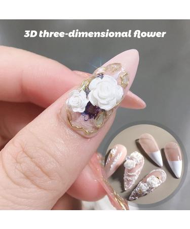 3D Flower Nail Charms 200 Pcs White Acrylic Camellia Rose Flower Nail Art Charms Nail Rhinestones Gems Nail Accessories for DIY Nail Art Design Jewelry Making (White) - Buy Online on SooperMarket.com