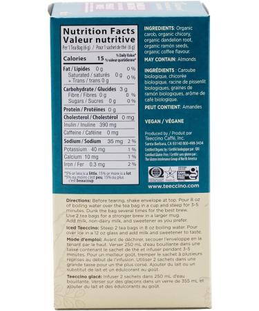 Teeccino Dandelion Tea Dark Roast Rich & Roasted Herbal Tea That s Caffeine Free & Prebiotic with Detoxifying Dandelion Root 25 Tea Bags - Buy Online on SooperMarket.com