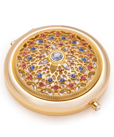 Unique Gifts For Women / 24k Gold Electroplate Makeup Mirror by Jinvun: Ultimate Luxury Round Vanity Mirror w/Diamonds/Sturdy Travel Purse Compact Cosmetic Mirror/Folding Magnifying Beauty Mirror