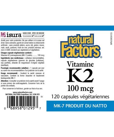 Natural Factors Vitamin K2 100 mcg 120 Vegetarian Capsules - Buy Online on SooperMarket.com